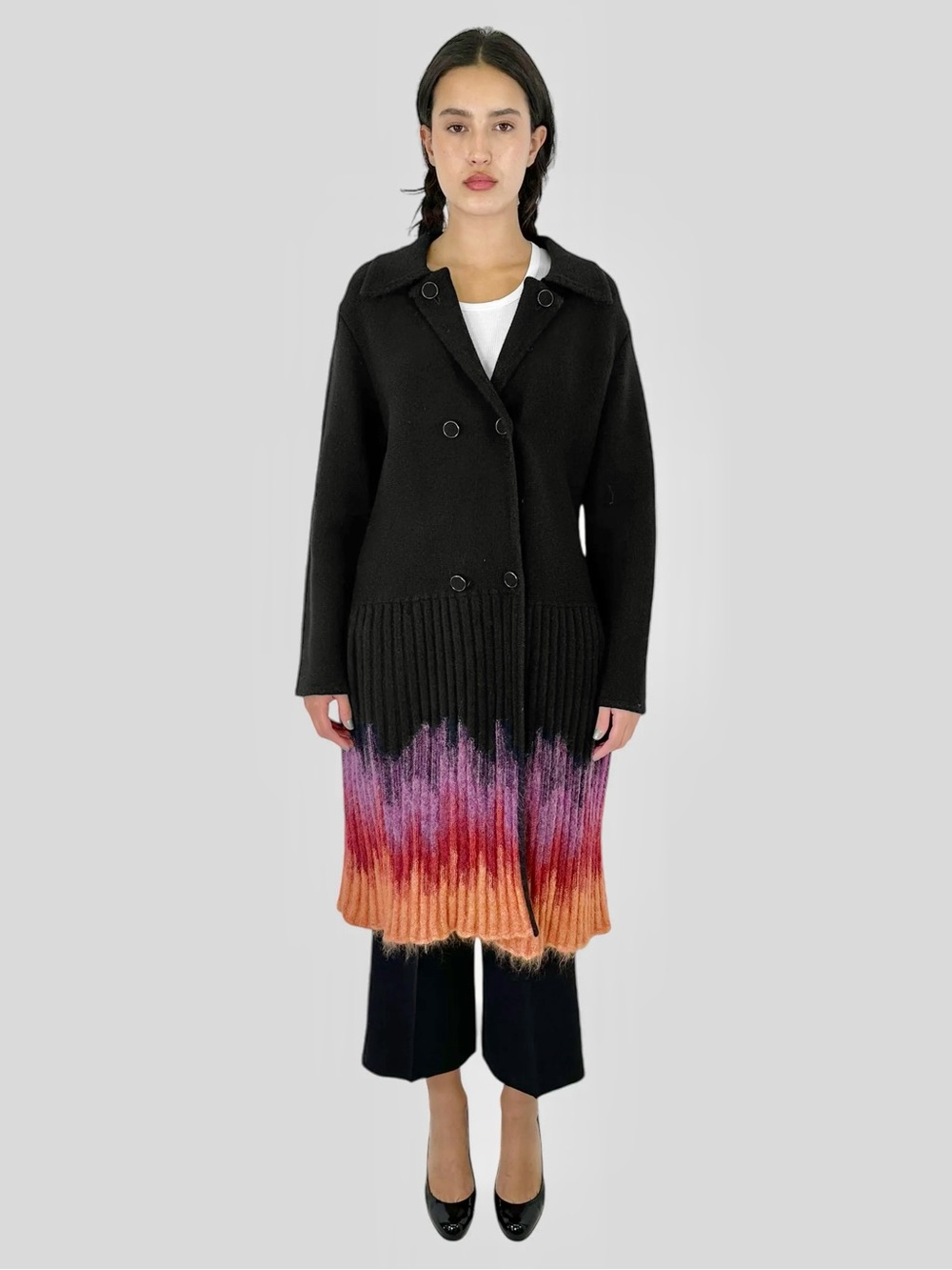 M MISSONI Tricot Ombre Knit Double Breasted Cardigan Coat in Black